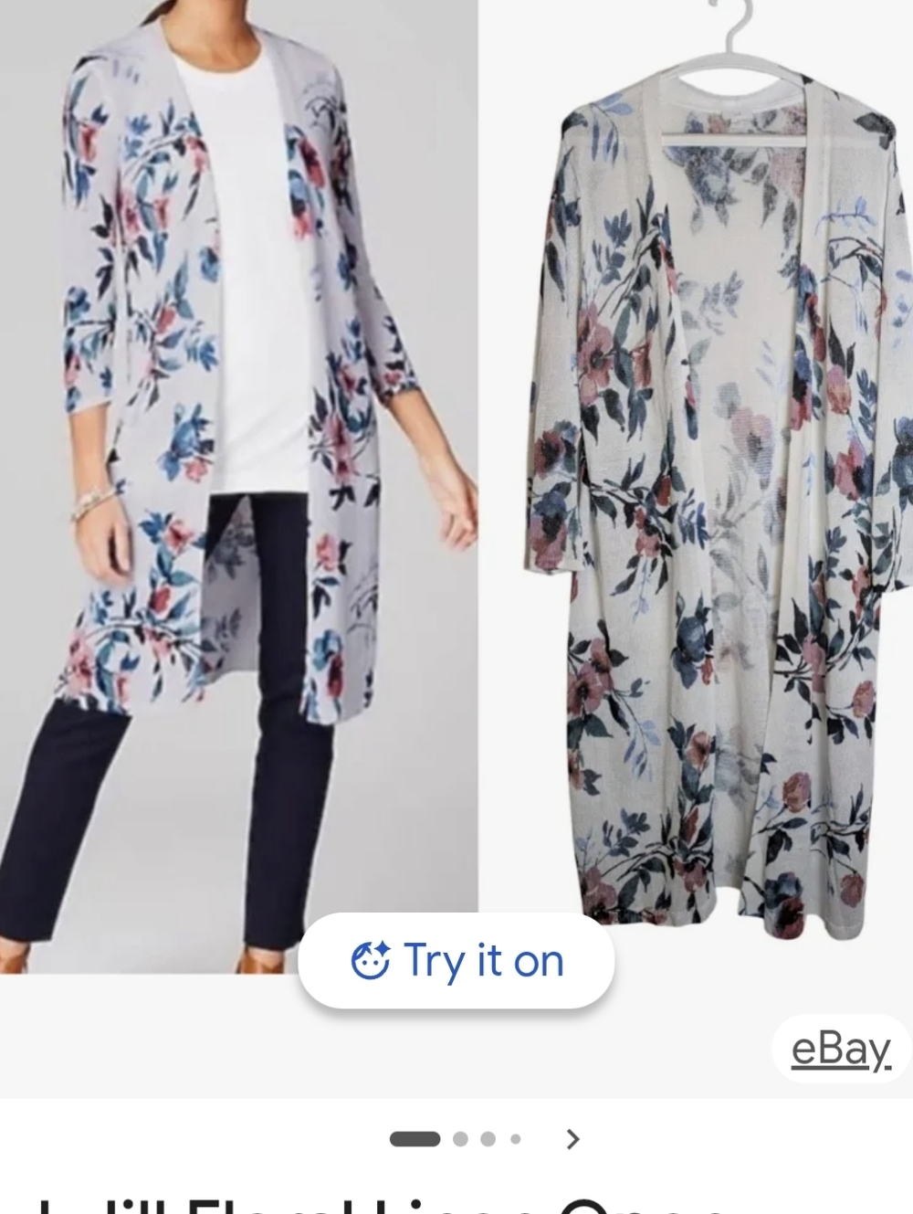J. Jill White Cardigan with Pink, Blue and Green Floral Print